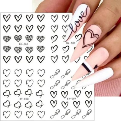 Love Hearts Nail Art Water Decal Sticker Sheet By-012 (12 Prints)