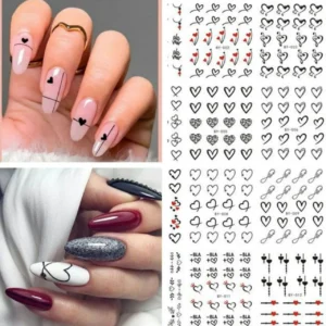 Love Hearts Nail Art Water Decal Sticker Sheet (by-012) (12 Prints)