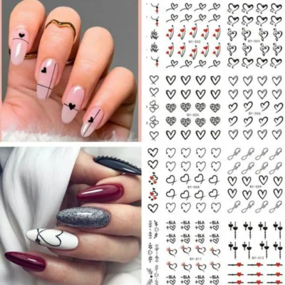 Love Hearts Nail Art Water Decal Sticker Sheet By-012 (12 Prints)