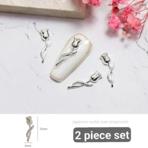 Silver Rose Nail Charms (set Of 2 Pcs)