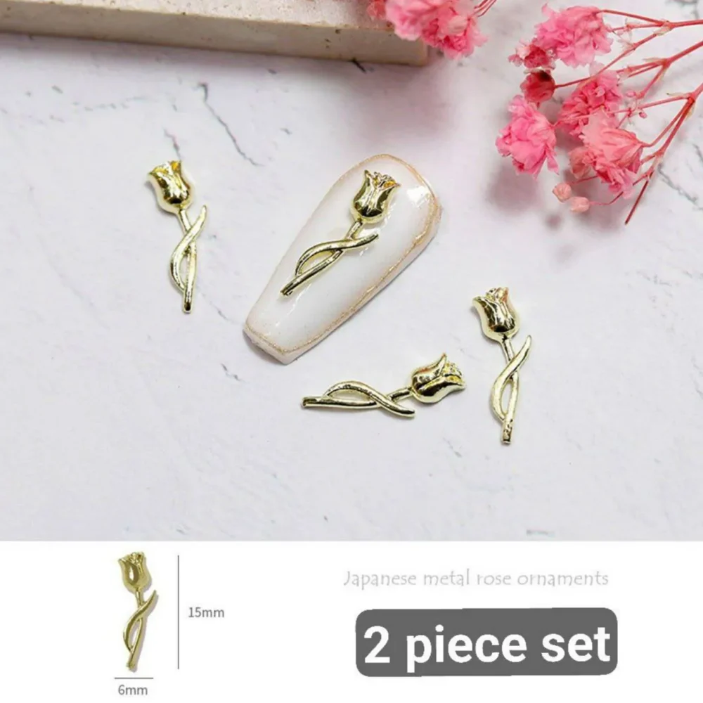 Gold Rose Nail Charms (set Of 2 Pcs)