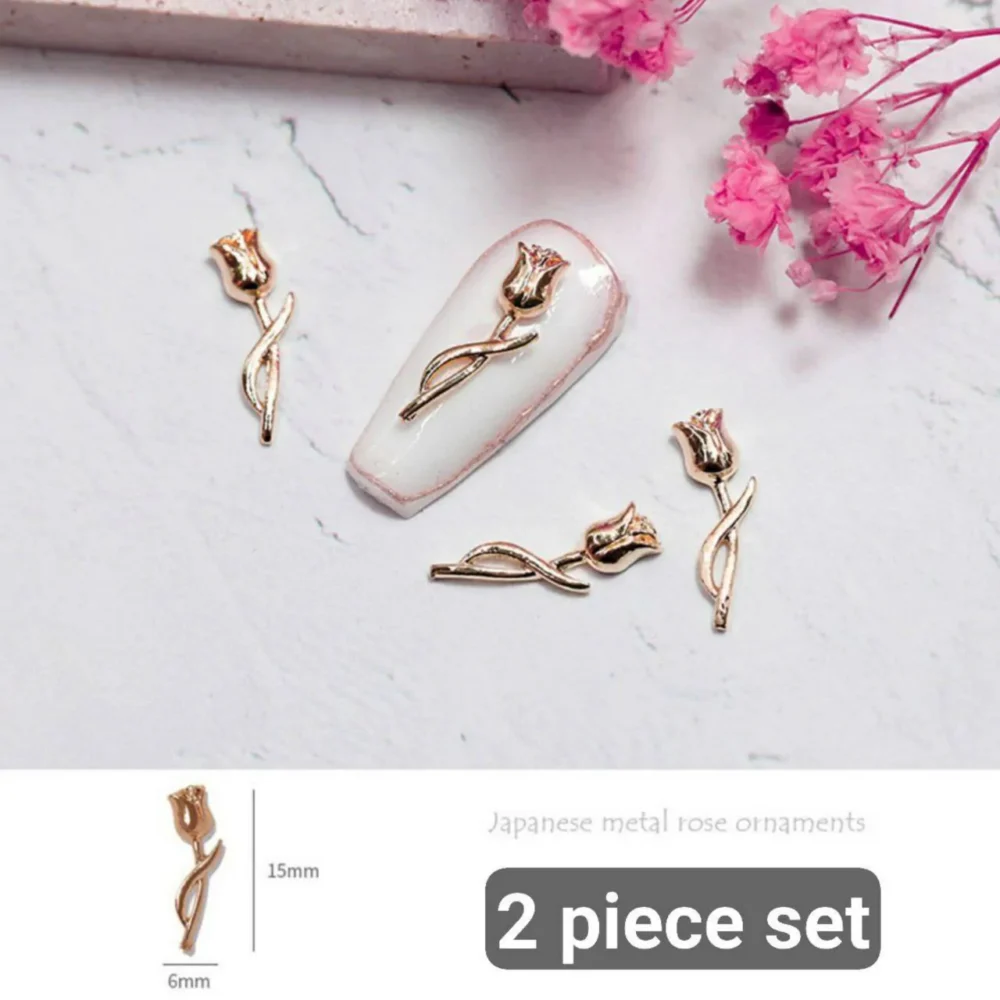 Rose Gold Rose Nail Charms (set Of 2 Pcs)