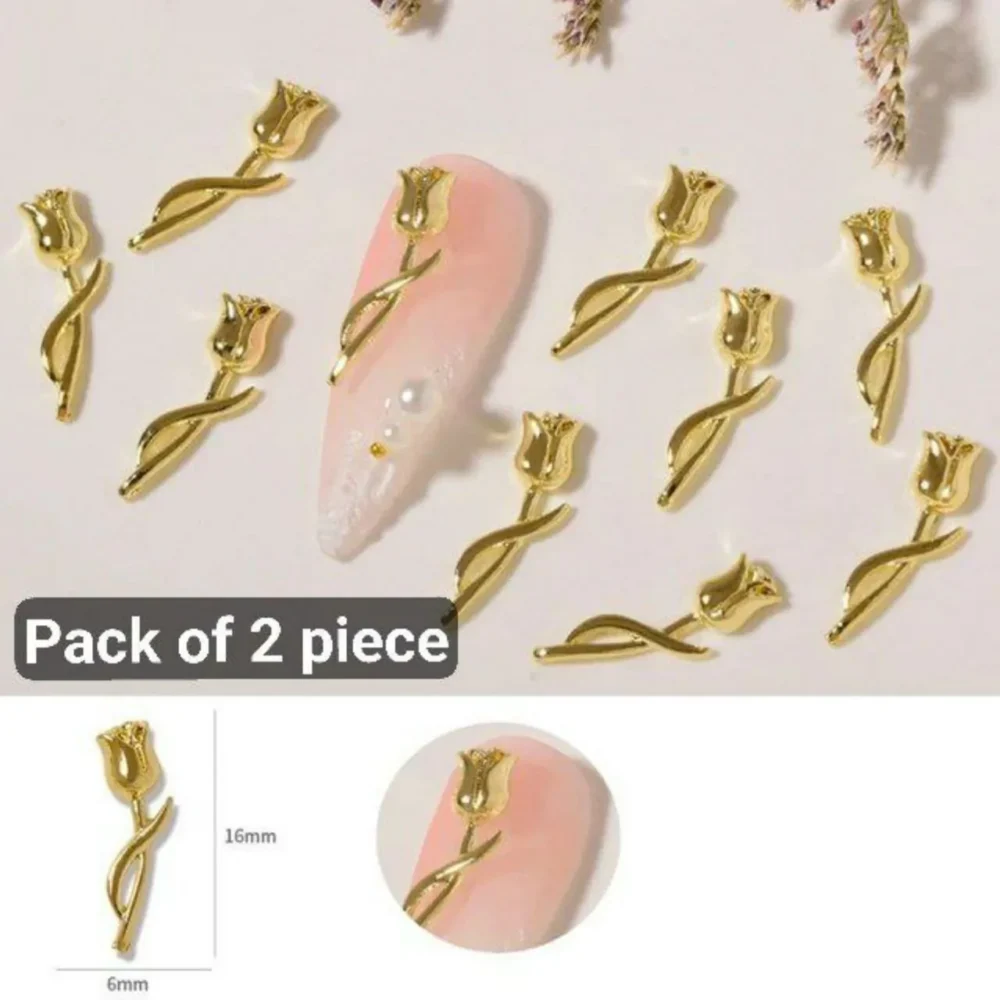 Gold Rose Nail Charms (set Of 2 Pcs)