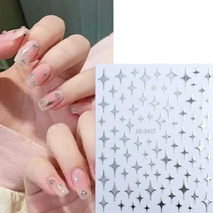 Silver Metallic Stars Nail Art Sticker Sheet (jo-2407)