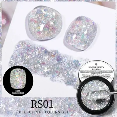 Born Pretty Aurora White Reflective Sequins Glitter Gel Rs01 (5gm)