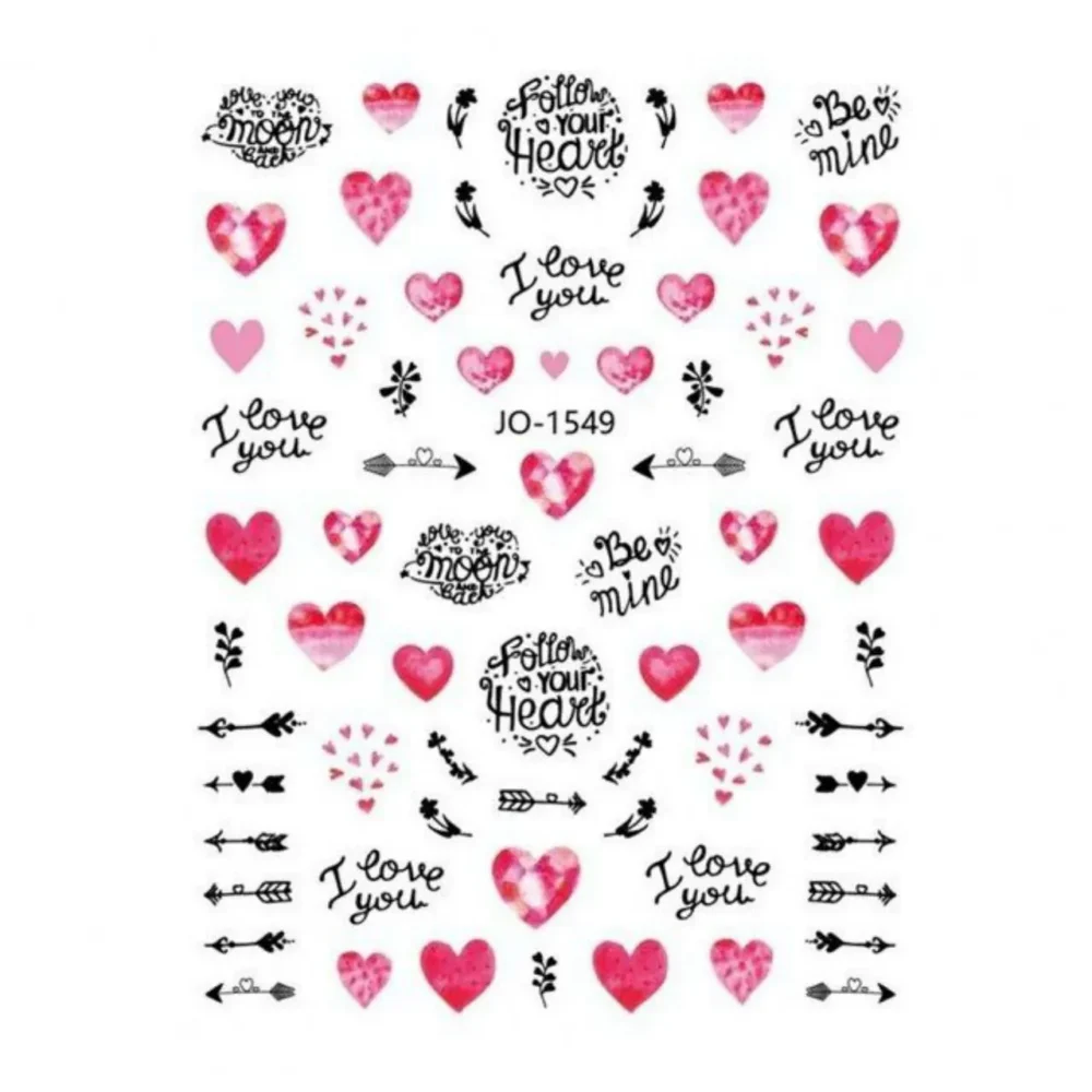 Valentines Special Hearts And Text Nail Art Sticker Sheet (jo-1549)