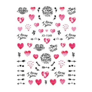 Valentines Special Hearts And Text Nail Art Sticker Sheet (jo-1549)
