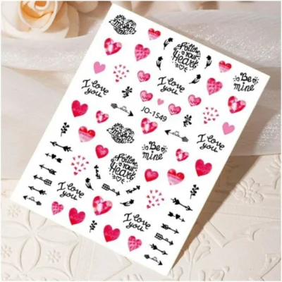Valentines Special Hearts And Text Nail Art Sticker Sheet (jo-1549)