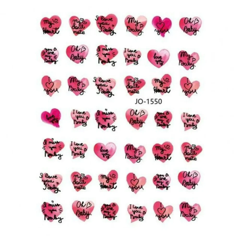 Valentines Special Hearts And Text Nail Art Sticker Sheet (jo-1550)