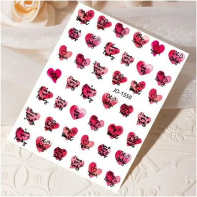 Valentines Special Hearts And Text Nail Art Sticker Sheet (jo-1550)