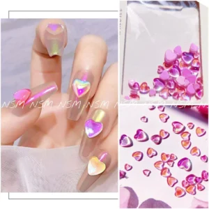 Valentines Special Pink Aurora Hearts Nail Charms
