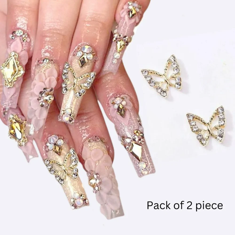 Gold Butterfly Nail Charms (pack Of 2 Pcs)