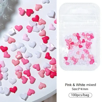 Pink And White Hearts Nail Charms (100 Pcs Pack)