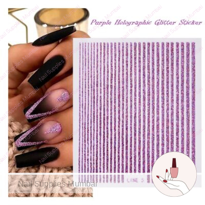 Purple Holographic Glitter Stripes Sticker Sheet