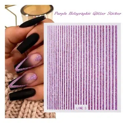 Purple Holographic Glitter Stripes Sticker Sheet