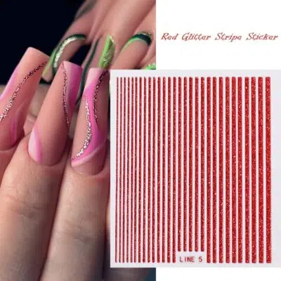 Red Glitter Stripes Sticker Sheet