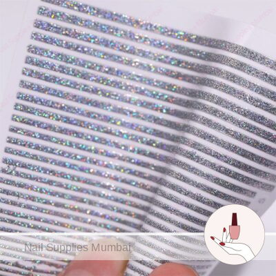 Silver Holographic Glitter Stripes Sticker Sheet