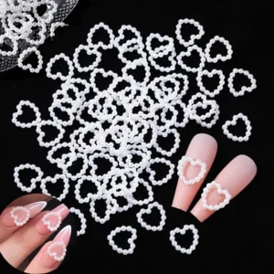 White Pearl Hearts Nail Charms (Pack Of 10 Pcs)