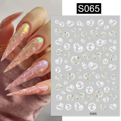 Bubble Hearts Nail Sticker sheet (s065)