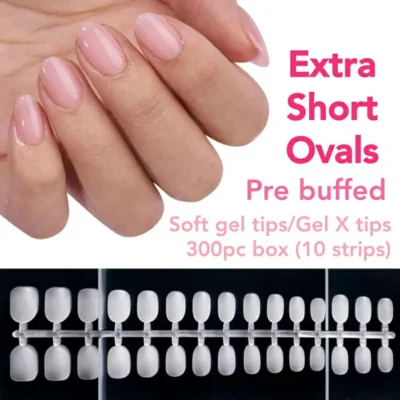 Extra Short Ovals Pre Buffed Gel Nail Tips Box (300 Pcs)