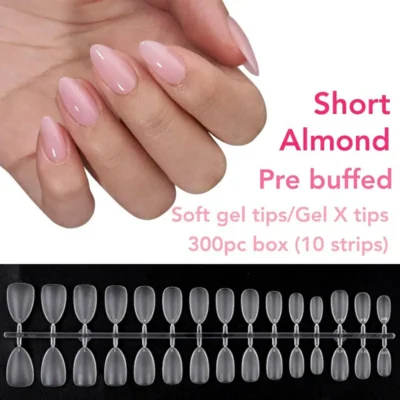 Short Almond Pre Buffed Gel Nail Tips Box (300 Pcs)