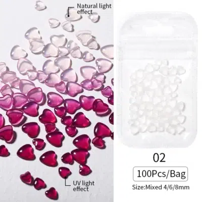 Uv Light Activated Pink Heart Nail Charms (100 Pcs Pack)