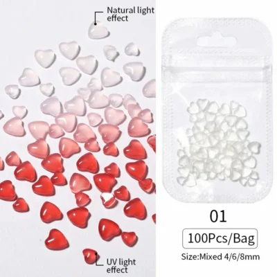Uv Light Activated Pink Heart Nail Charms (100 Pcs Pack)