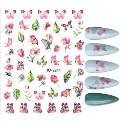 Water Color Butterfly Floral Nail Art Sticker Sheet (jo-2241)