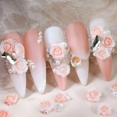 Light Pink Rose Pearl Nail Charms Pack