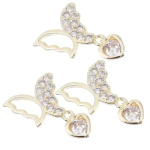 Ad Butterfly With Hanging Heart Nail Charms (pack Of 2 Pcs)
