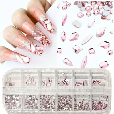 Rose Pink Big Stones And Rhinestones Grid