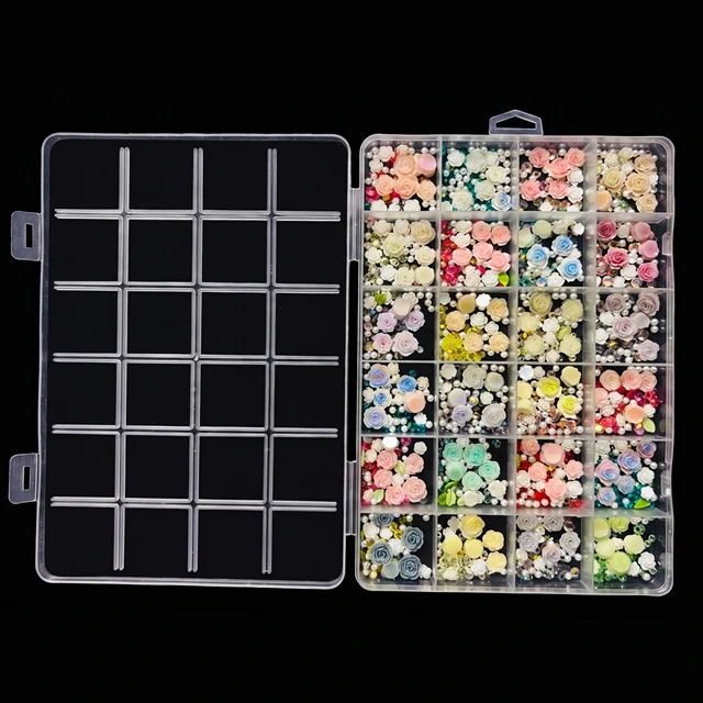 Multicolor Flowers 3D Nail Charms Box (24 Colors)