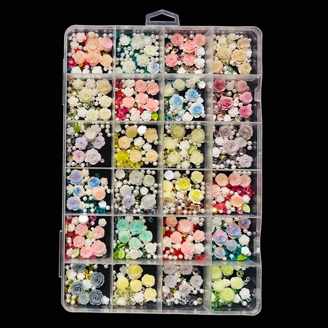 Multicolor Flowers 3D Nail Charms Box (24 Colors)