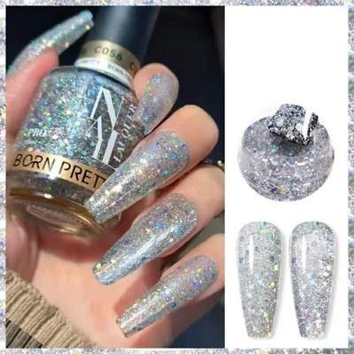 Born Pretty Nail Lacquer (15ml) Grey Silver Chunky Glitter