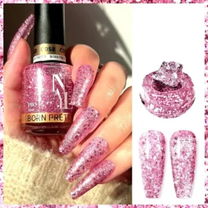 Born Pretty Nail Lacquer (15ml) Light Crimson Pink Chunky Glitter
