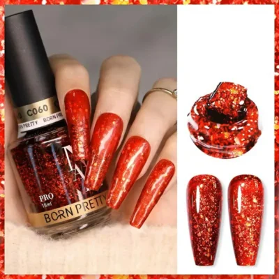 Born Pretty Nail Lacquer (15ml) Cornell Red Chunky Glitter