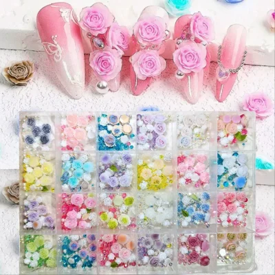 Multicolor Flowers 3d Nail Charms Box (24 Colors)