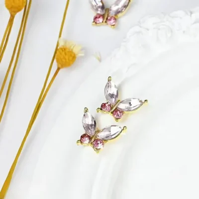 Pink Butterfly Nail Charms (set Of 2 Pcs)