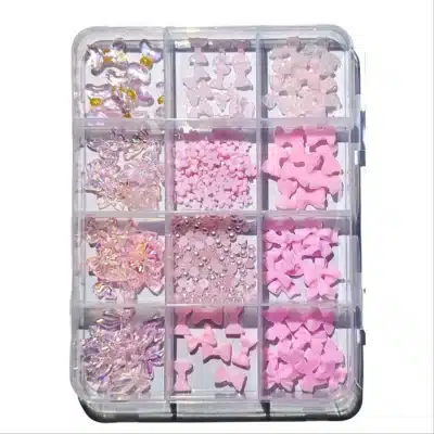 Pink Bows Pearls And Charms Nail Art Accessories Box