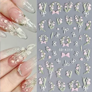 Pink Tulip Flower & Bow 5d Sticker Sheet (5d-k319)