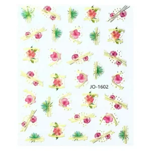 Gold Metallic Floral Design Nail Stickers Sheet (jo-1602)