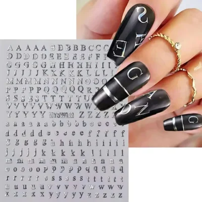 Holographic Silver Alphabet Nail Art Sticker Sheet