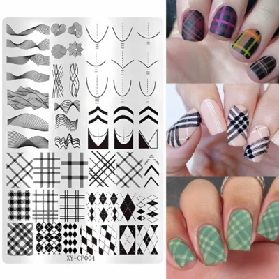 Checks, Waves And French Tip Large Nail Art Stamping Plate