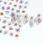 3d Flowers Nail Stickers With Gold Accents (mo-317)