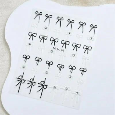 Black And White 3d Bow Nail Stickers (mo-194)