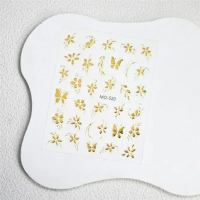 Golden Fern And Flower 3d Nail Stickers (mo-520)
