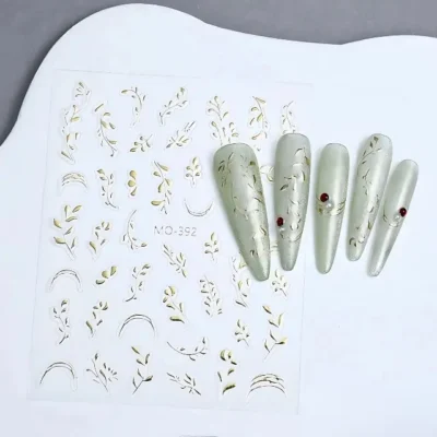 Golden Jade Leaf 3d Nail Stickers Sheet (mo-392)