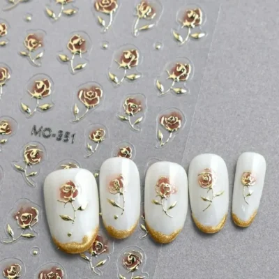 3d Rose Nail Stickers With Gold Accents (mo-351)