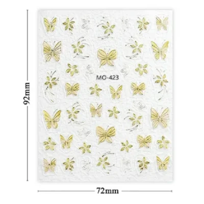 3d Butterfly Nail Stickers With Gold Accents (mo-423)