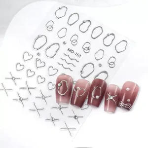 Metallic Silver Chrome Heart And Abstract Lines 5d Nail Stickers (mo-153)